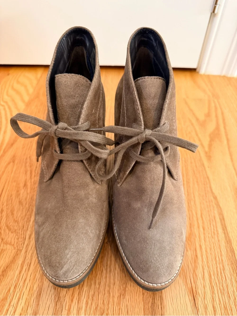 Aquatalia Vianna Wedge Suede Lace-Up Ankle Boots